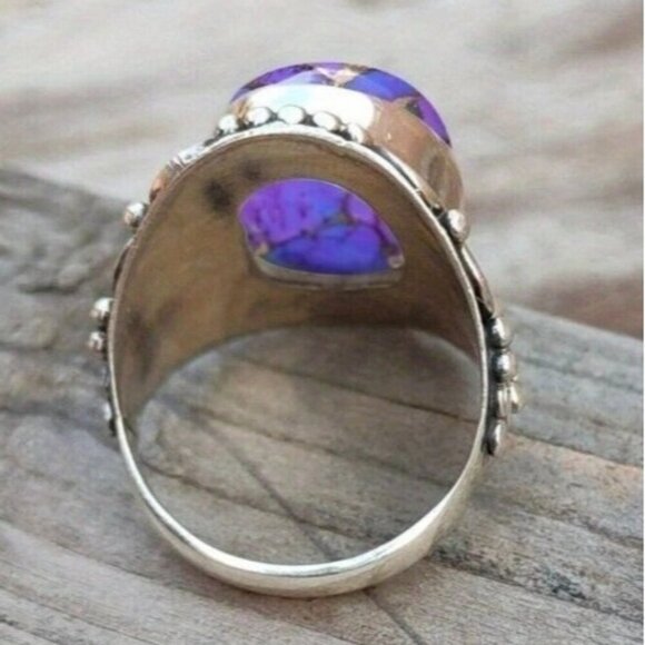 Boho Purple Topaz Statement Ring Size 7 Vintage-Inspired New with Gift Box - Picture 2 of 3